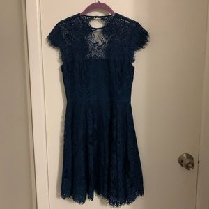 BB Dakota dark teal lace overlay minidress